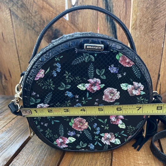 BRAHMIN LANE Thames Black Leather Floral Purse Cross Body Round Handbag - Picture 5 of 7